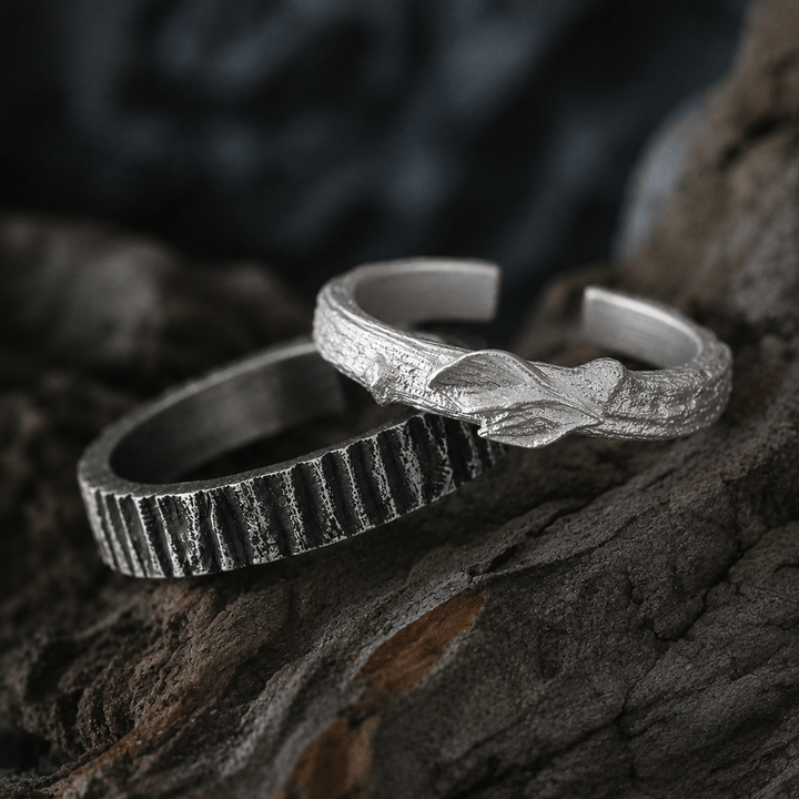 WorldNorse Handcrafted 999 Silver Rough Timber Textured Couple Ring - A Pair - NO THANKS - image 6