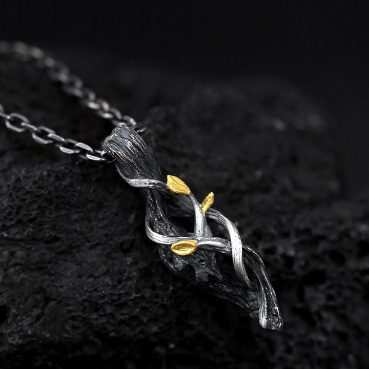 WorldNorse Handcrafted 999 Silver Withered Wood Twisted Vine Gold Leaf Necklace - image 3