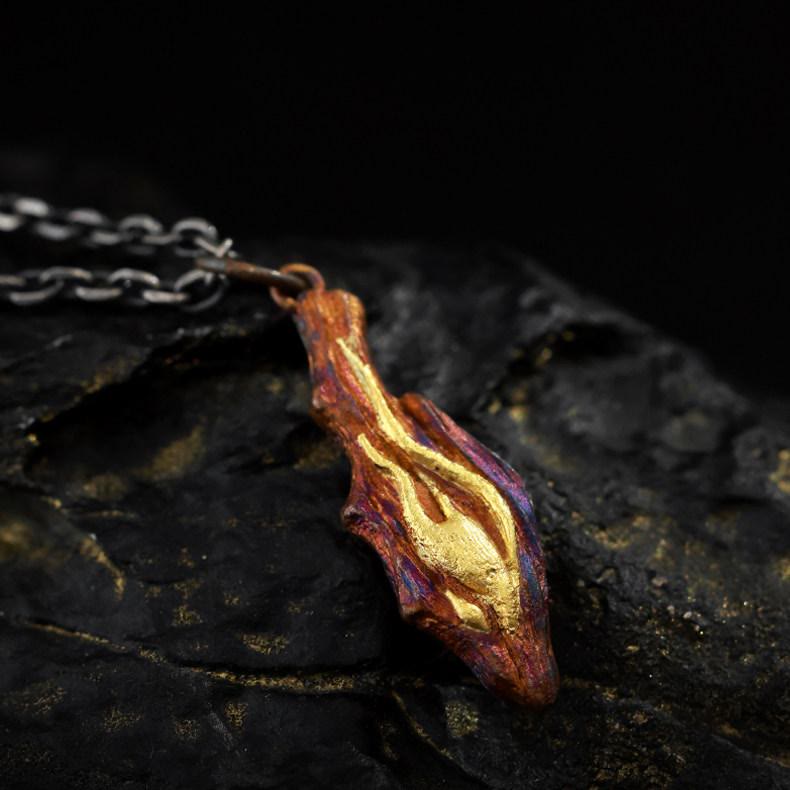 WorldNorse Handcrafted 999 Silver Fire Textured Gilded Pendant Necklace - image 4