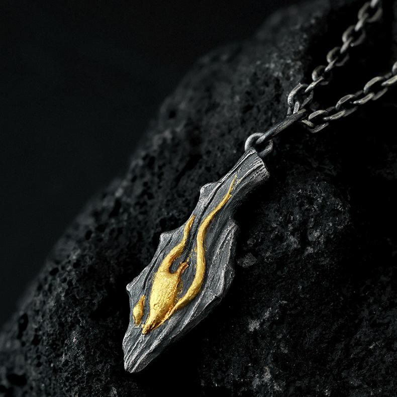 WorldNorse Handcrafted 999 Silver Fire Textured Gilded Pendant Necklace - image 6
