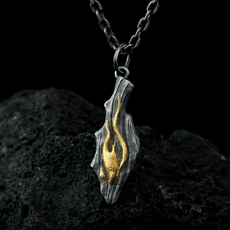 WorldNorse Handcrafted 999 Silver Fire Textured Gilded Pendant Necklace - Black - With 55cm Silver Chain - image 5