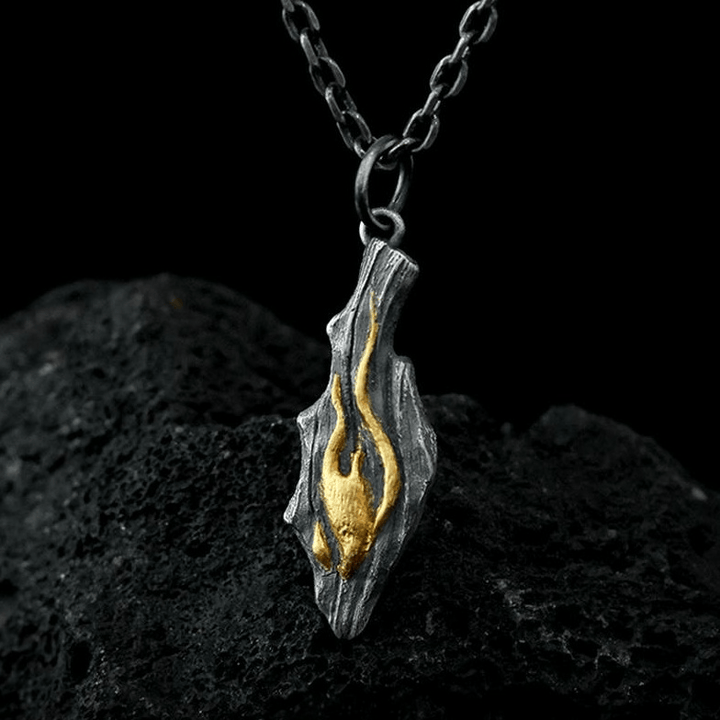WorldNorse Handcrafted 999 Silver Fire Textured Gilded Pendant Necklace - Black - With 55cm Silver Chain - image 5