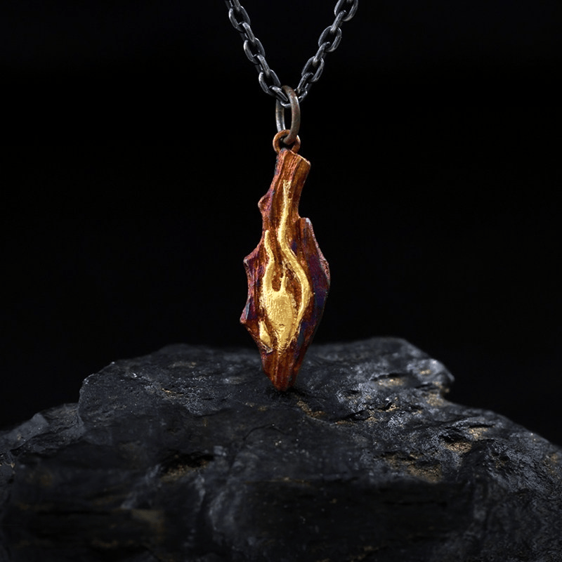 WorldNorse Handcrafted 999 Silver Fire Textured Gilded Pendant Necklace - Colorful - With 55cm Silver Chain - image 0