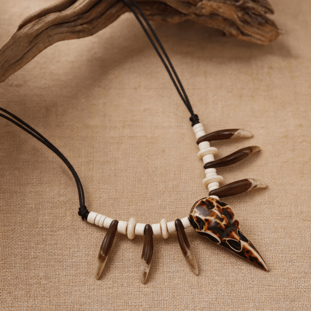 WorldNorse Raven Skull Tusk Disc Bead Necklace - Style#5 - image 9