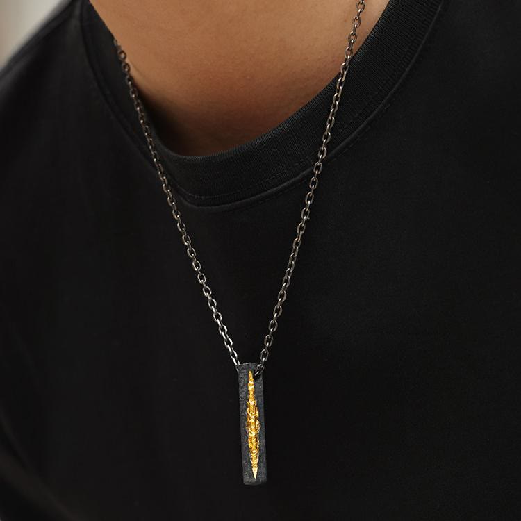 WorldNorse Handcrafted 999 Silver Slab Crack Gold Necklace - image 3