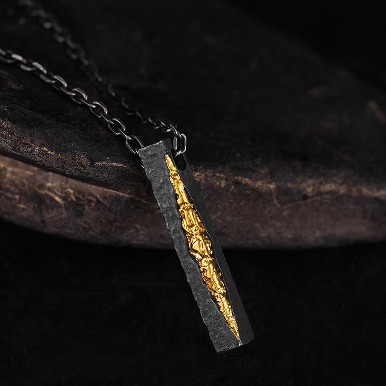 WorldNorse Handcrafted 999 Silver Slab Crack Gold Necklace - image 5