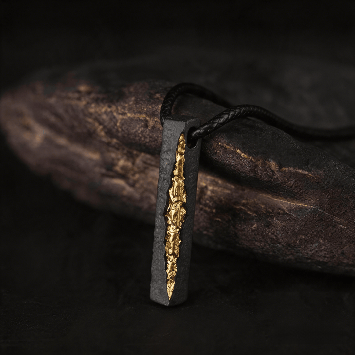 WorldNorse Handcrafted 999 Silver Slab Crack Gold Necklace - With 55cm Waxed Rope - image 1