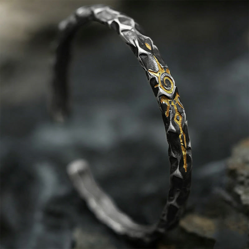 WorldNorse Handcrafted 925 Silver Wish Stone Textured Cuff Bracelet - image 2