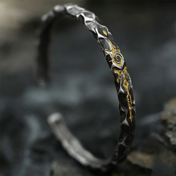 WorldNorse Handcrafted 925 Silver Wish Stone Textured Cuff Bracelet - image 2
