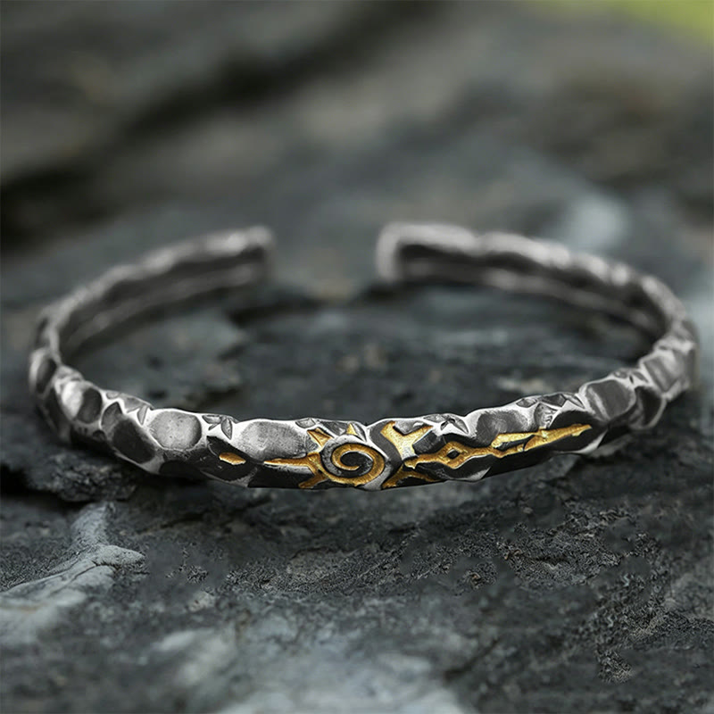 WorldNorse Handcrafted 925 Silver Wish Stone Textured Cuff Bracelet - image 4