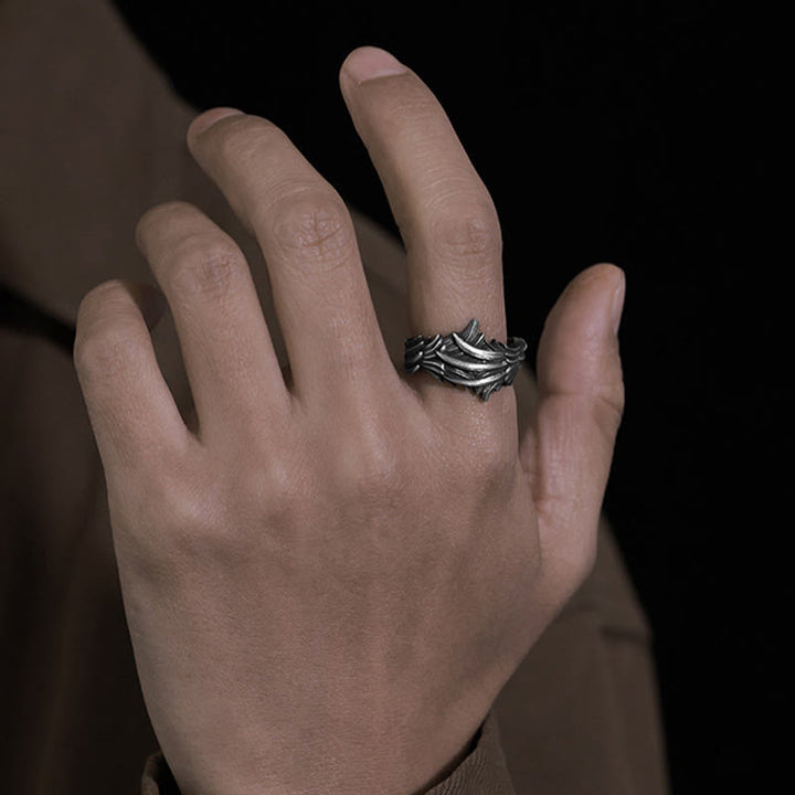 WorldNorse Handcrafted 999 Silver Carved Feather Layered Ring - image 5