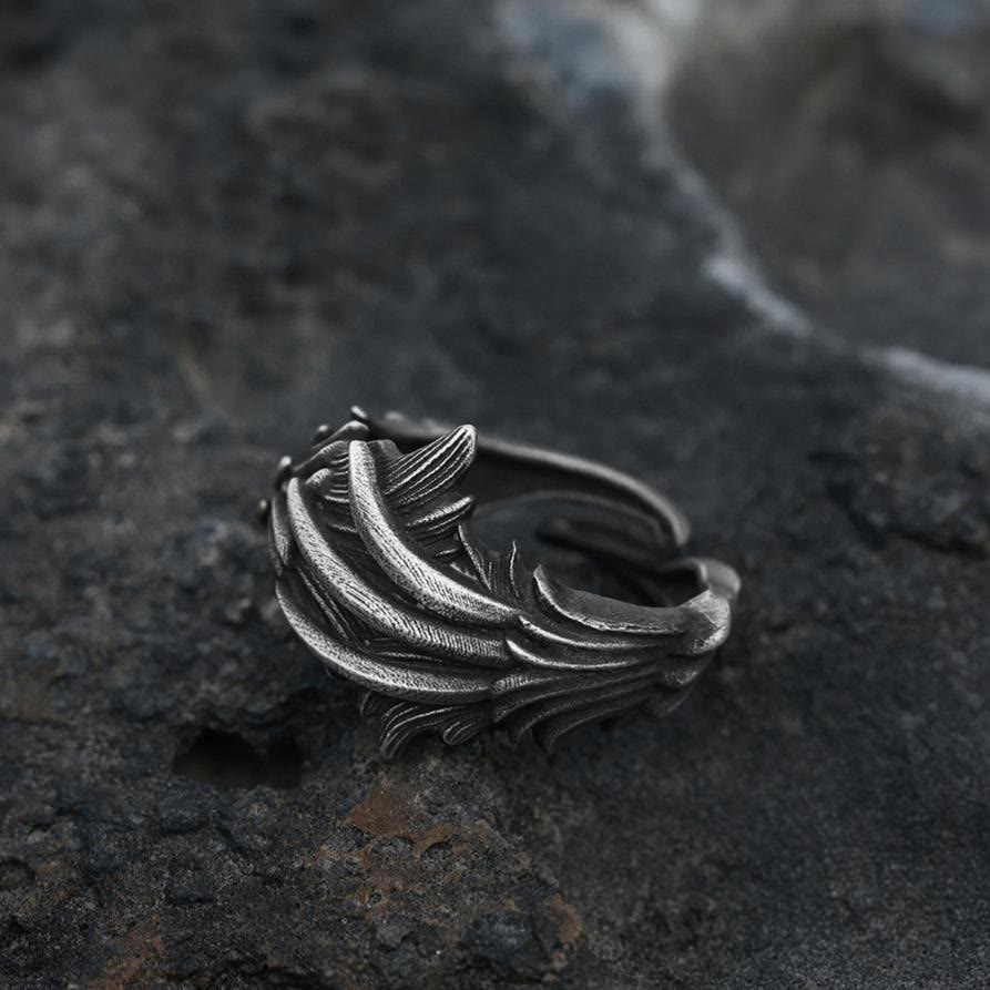 WorldNorse Handcrafted 999 Silver Carved Feather Layered Ring - Adjustable - NO THANKS - image 0