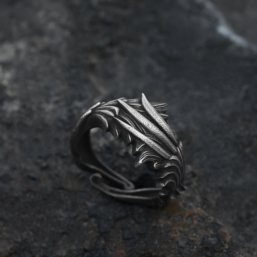 WorldNorse Handcrafted 999 Silver Carved Feather Layered Ring - image 3