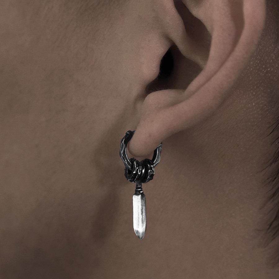 WorldNorse Handcrafted 999 Silver Damocles Sword Hammered Earrings - image 1