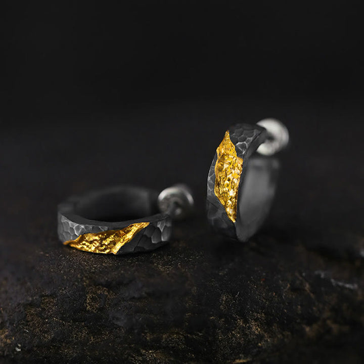 WorldNorse Handcrafted 999 Silver Hammered Gold Vein Earrings - One Pair Earrings - image 0