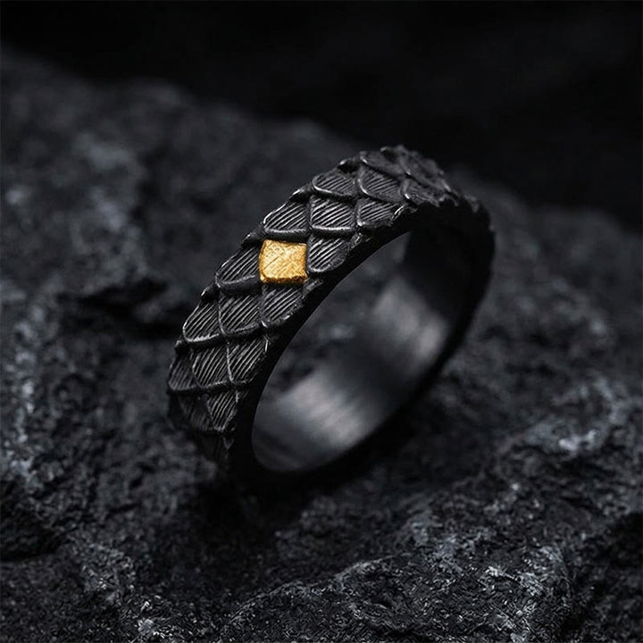 WorldNorse Handcrafted 999 Silver Embossed Dragon Scale Inlaid Gold Ring - AU Size V1/2 (US 11) - NO THANKS - image 0