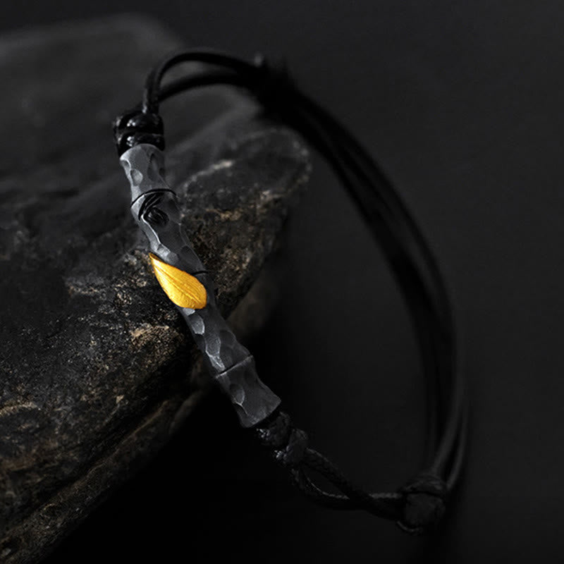 WorldNorse Handcrafted 999 Silver Hammered Bamboo Gold Leaf Bracelet - image 2