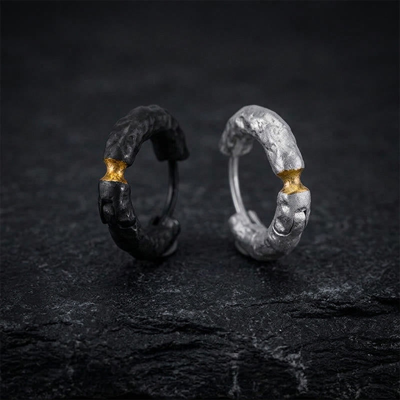 WorldNorse Handcrafted 999 Silver Rugged Rock Inlaid Gold Waist Earrings - image 0