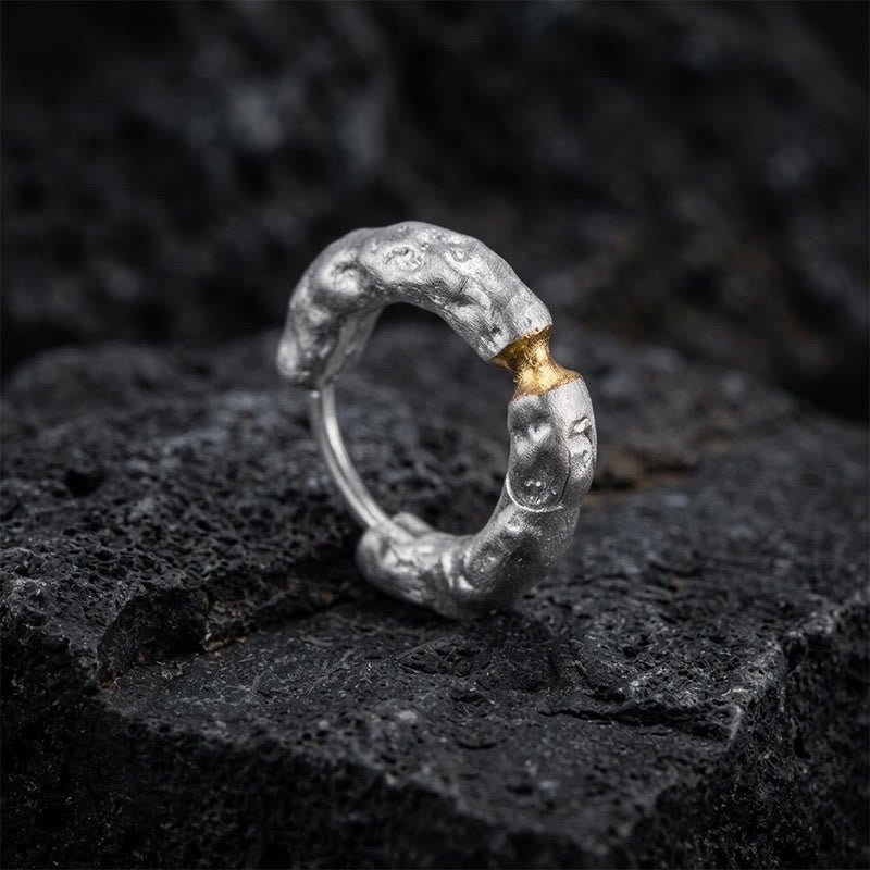 WorldNorse Handcrafted 999 Silver Rugged Rock Inlaid Gold Waist Earrings - A Pair#White - image 3