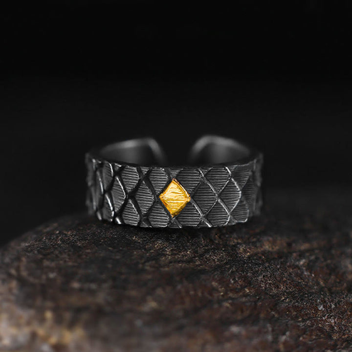 WorldNorse Handcrafted 999 Silver Embossed Dragon Scale Inlaid Gold Open Ring - image 2
