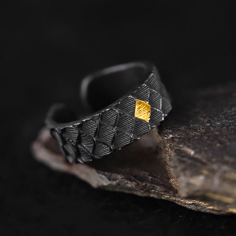 WorldNorse Handcrafted 999 Silver Embossed Dragon Scale Inlaid Gold Open Ring - image 3