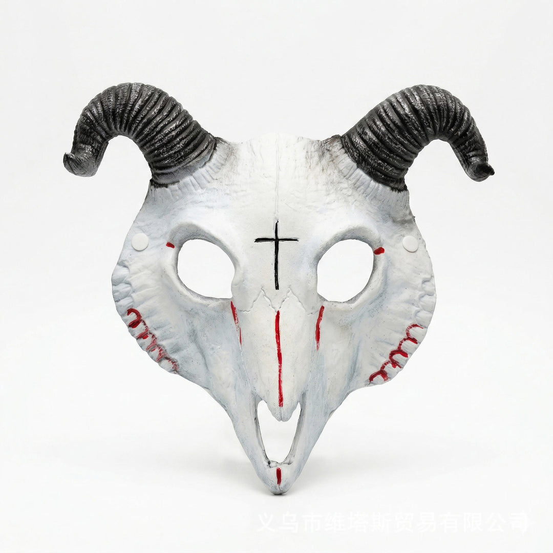 WorldNorse Gothic Goat Skull Head Mask for Cosplay Halloween Decor Prop - White + Red Line - image 11