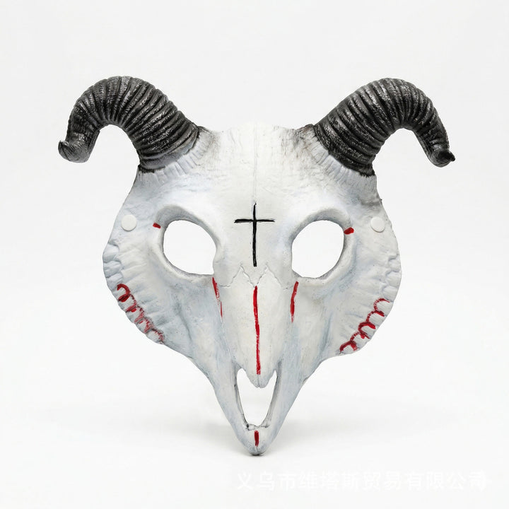 WorldNorse Gothic Goat Skull Head Mask for Cosplay Halloween Decor Prop - White + Red Line - image 11