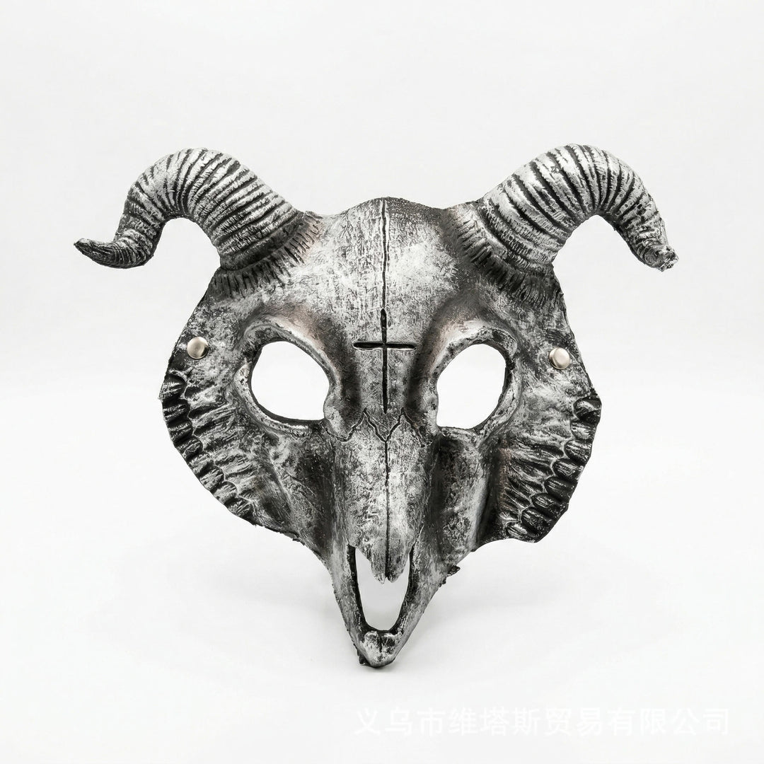 WorldNorse Gothic Goat Skull Head Mask for Cosplay Halloween Decor Prop - Silver Color - image 12