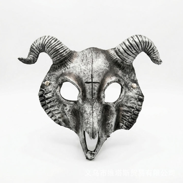 WorldNorse Gothic Goat Skull Head Mask for Cosplay Halloween Decor Prop - Silver Color - image 12
