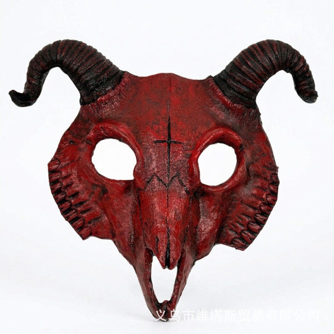 WorldNorse Gothic Goat Skull Head Mask for Cosplay Halloween Decor Prop - Red - image 9