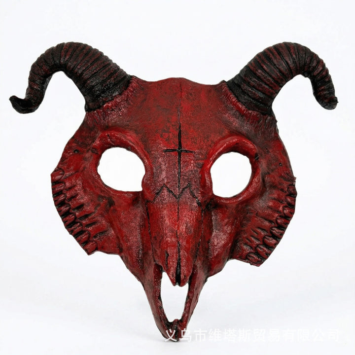 WorldNorse Gothic Goat Skull Head Mask for Cosplay Halloween Decor Prop - Red - image 9