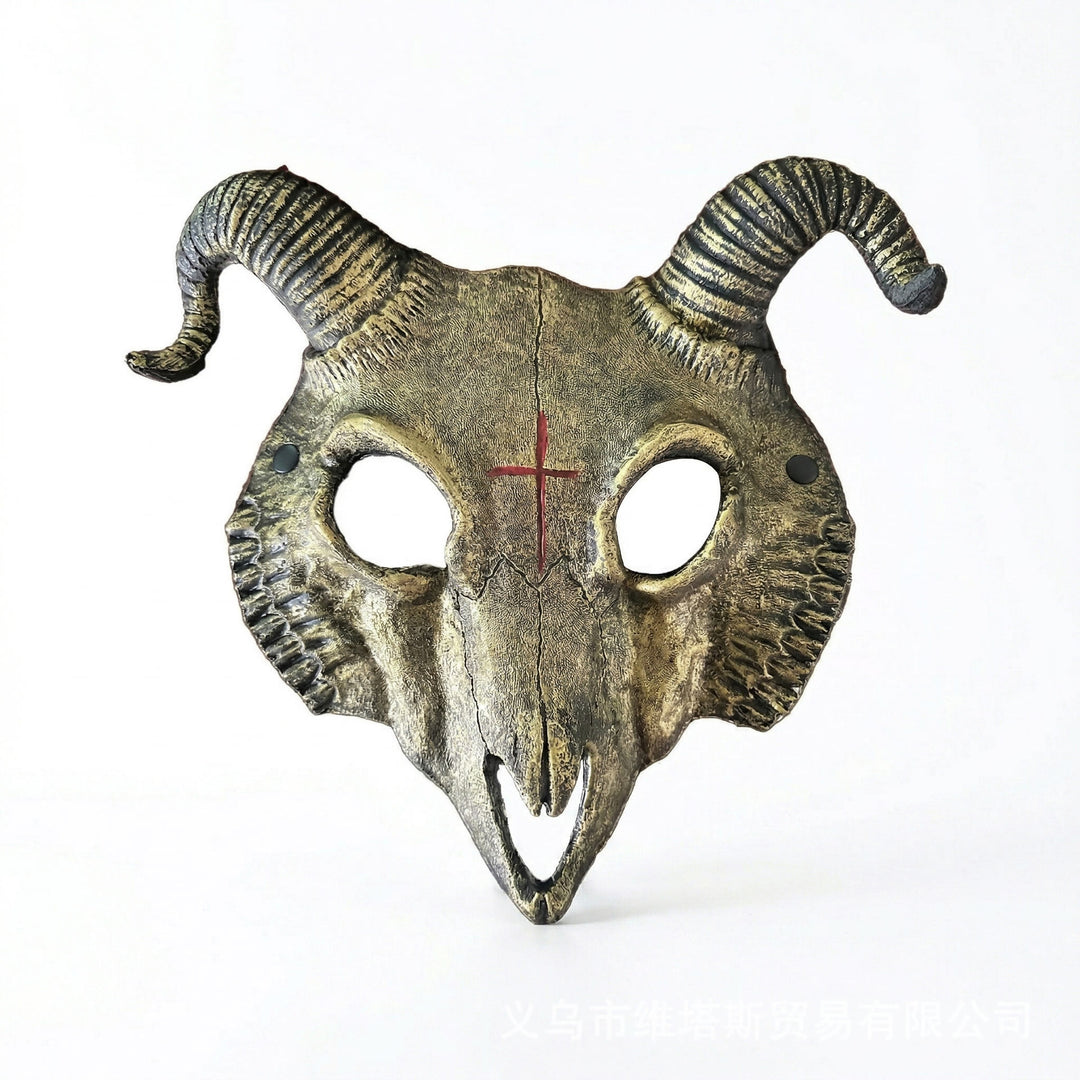 WorldNorse Gothic Goat Skull Head Mask for Cosplay Halloween Decor Prop - Golden Color - image 13