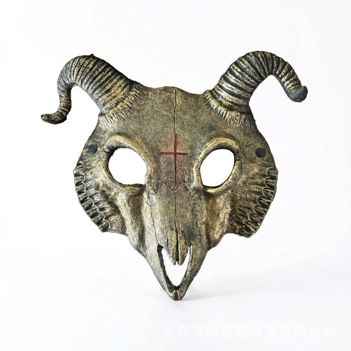 WorldNorse Gothic Goat Skull Head Mask for Cosplay Halloween Decor Prop - Golden Color - image 13