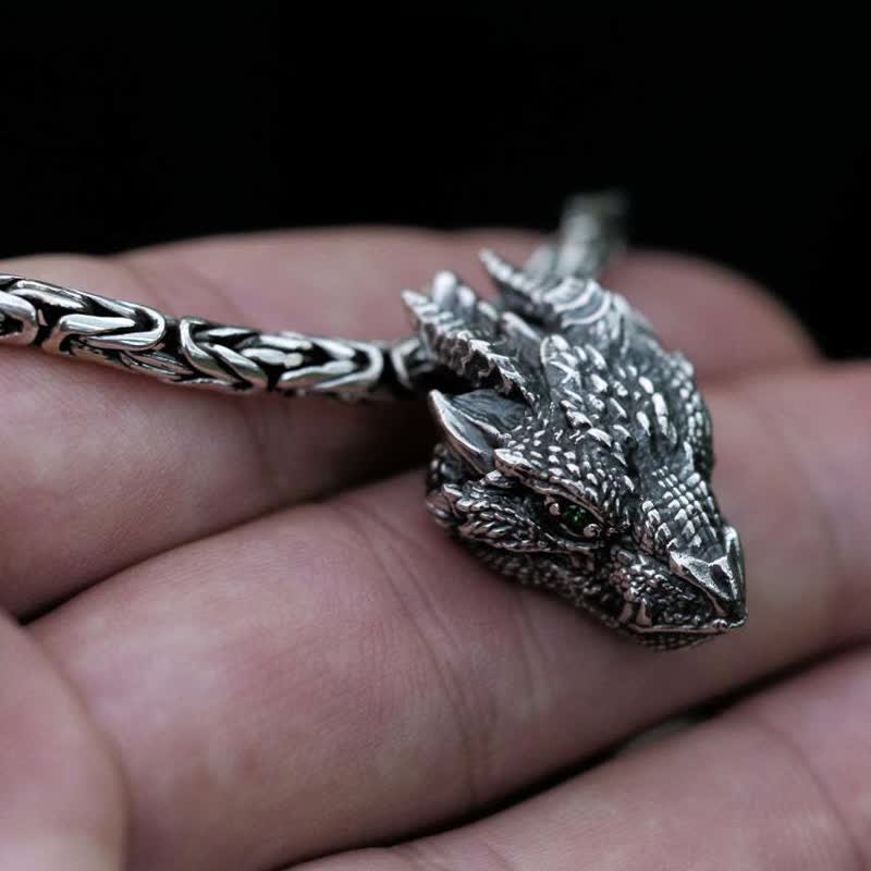 WorldNorse Men's Viking Green Eye Dragon Head Necklace