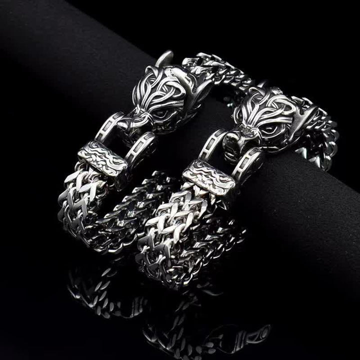 WorldNorse Men's Viking Silver Wolf Head Bracelet