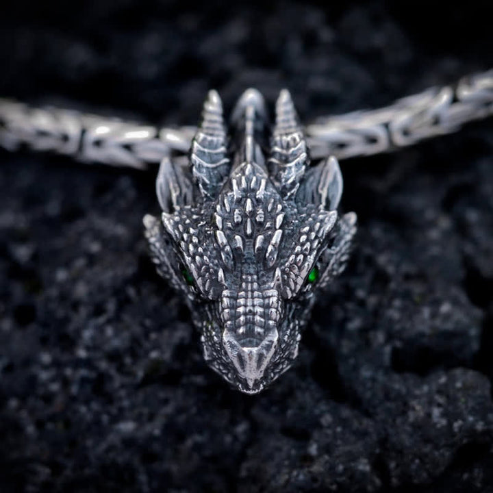 WorldNorse Men's Viking Green Eye Dragon Head Necklace