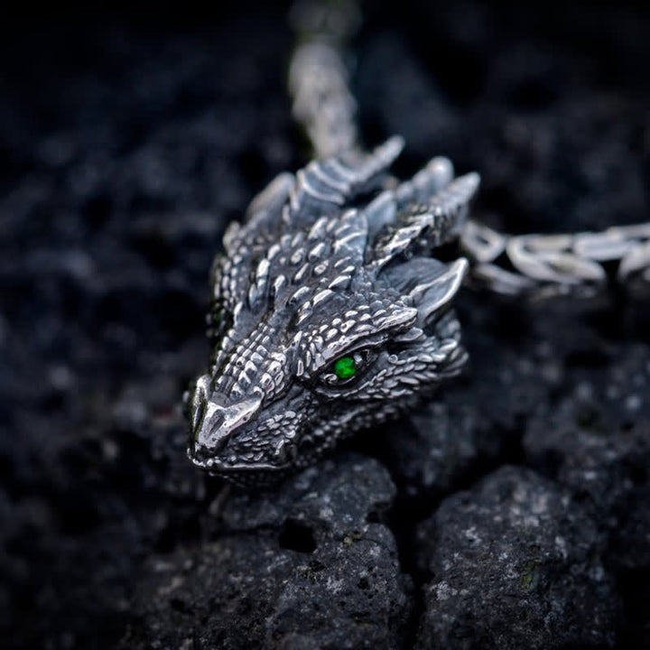 WorldNorse Men's Viking Green Eye Dragon Head Necklace
