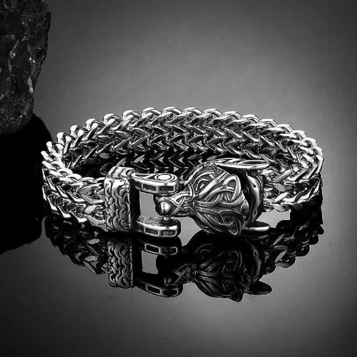 WorldNorse Men's Viking Silver Wolf Head Bracelet
